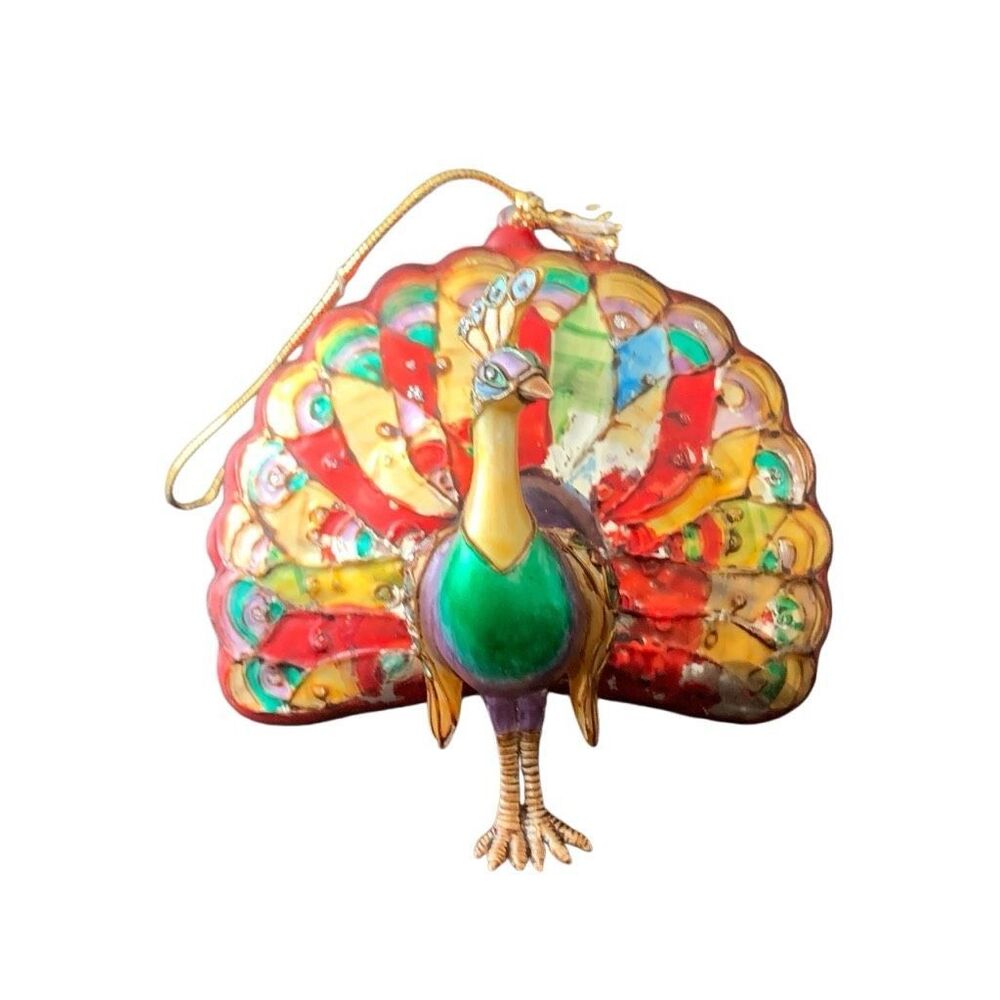 Pre Owned Peacock Christmas Ornament Hand Painted! Festive